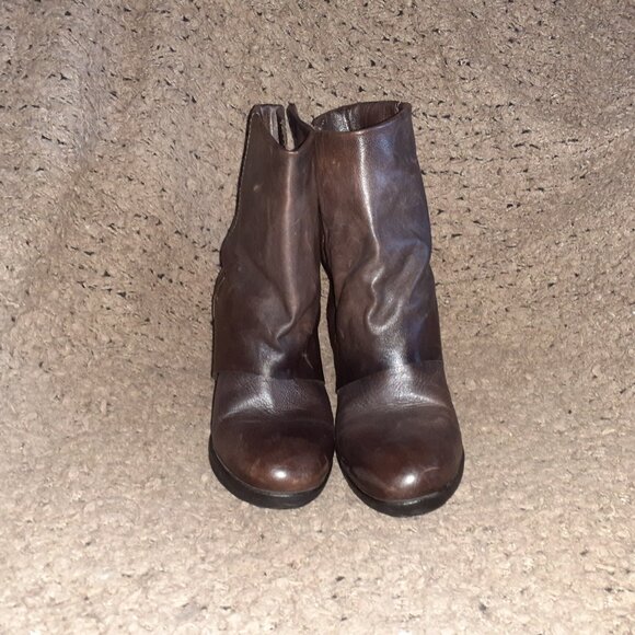 A.S. 98-AS 98-Brown/Black Leather-Moto Boots-Side Zip/Snap-Sz 38-Excellent - Picture 5 of 9